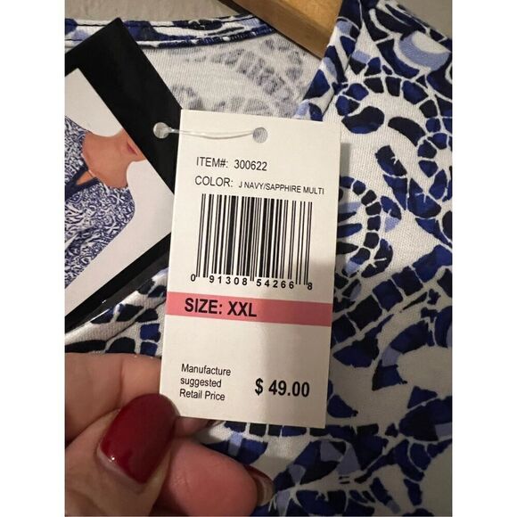 Jones New York Women’s Size XXL Long Sleeve Blouse Blue Crochet Detail NWT - Picture 7 of 9